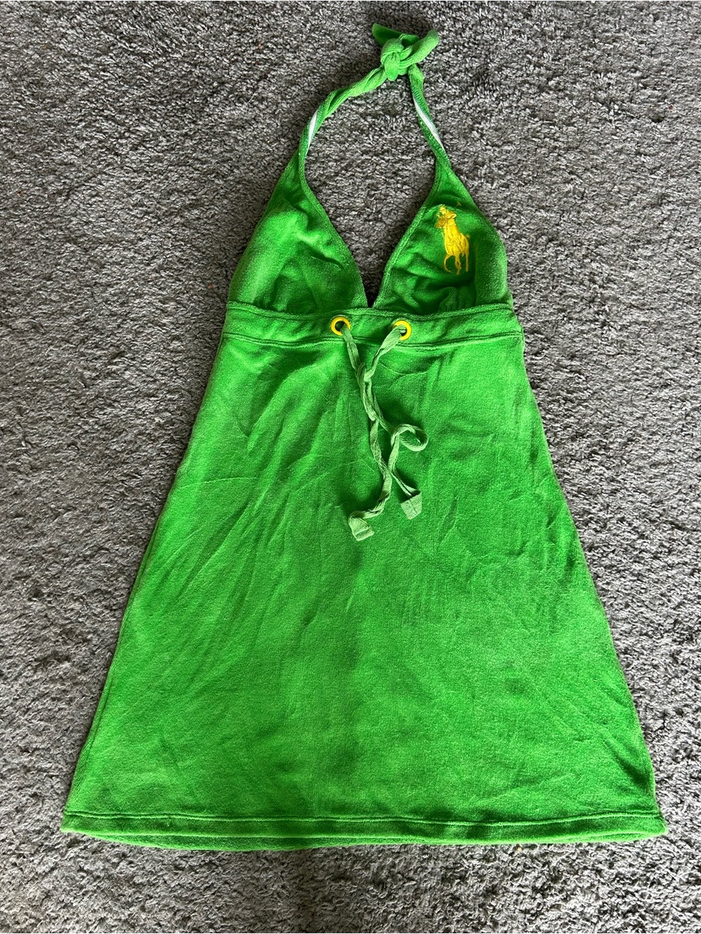 Ralph Lauren Bright Green Halter Terry Dress with Yellow Polo Emblem